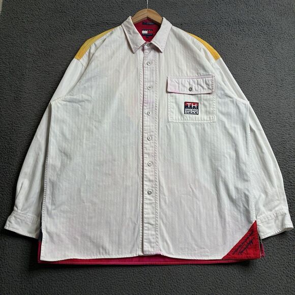 Vintage Tommy Hilfiger Men’s Sailing Gear Button Up Shirt Mens Large Colorblock